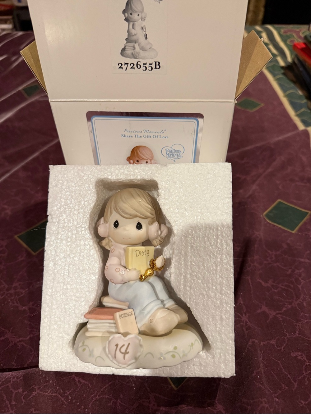 Precious Moments Blonde Girl with Diary Pink Cream Figurine